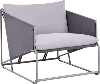 Beliani Silla De Jard&iacute;n Baja De Metal Con Cojines De Asiento Y Respaldo Muebles De Exterior Interior Jard&iacute;n Con Reposabrazos Gris Ponte