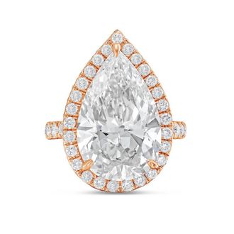 Diana M. Jewels 18kt rose gold 6cts pear lab grown diamond halo ring with pave band