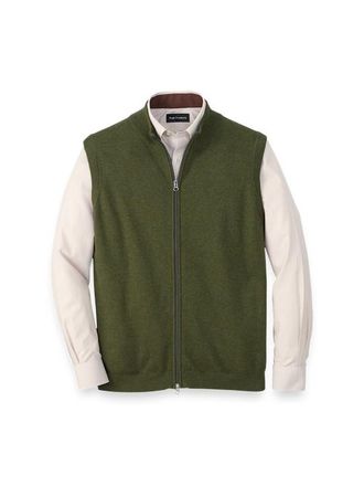 Paul Fredrick Cotton Full Zip Mock Neck Vest in Olive at Nordstrom, Size Xx-Large