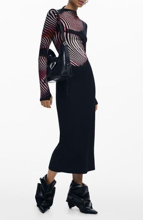 Desigual Funnel Neck Long Sleeve Rib Dress in Black at Nordstrom, Size X-Small