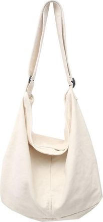 Generic Canvas Shoulder Bag Large Capacity Messenger Crossbody Bags Hobo Bag with Zipper and Adjustable Shoulder Strap for Casual Travel Shopping School,White