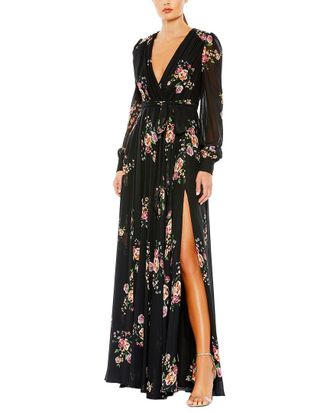 Mac Duggal Floral Print Illusion Gown