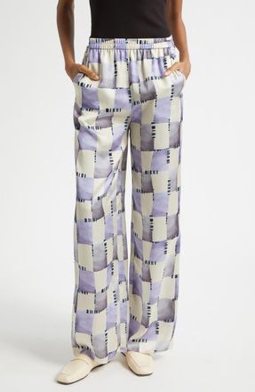 Emporio Armani Check Satin Pants in Purple at Nordstrom, Size 14 Us