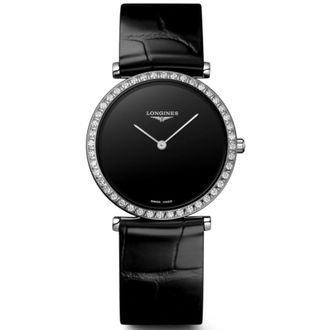 Longines La Grande Classique Quartz Black Dial Diamond Leather Strap Womens Watch L4.523.0.50.2