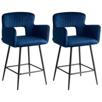 Beliani Beliani - Conjunto De 2 Sillas De Bar Modernas Asiento De Terciopelo Con Reposabrazos Respaldo Acolchado Azul Marino Sanilac