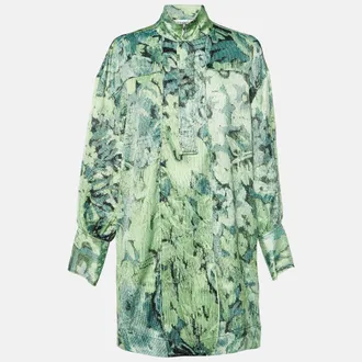 Ganni Ganni Green Abstract Floral Print Satin Mini Dress
