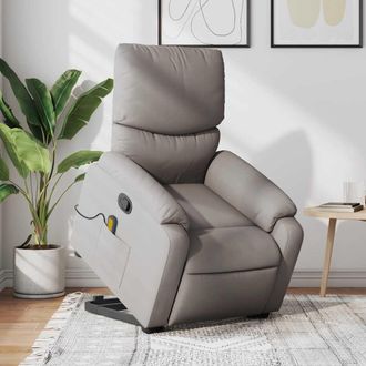 vidaXL Sill&oacute;n Reclinable De Masaje Elevable Tela Gris Taup&eacute; Vidaxl