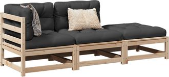 vidaXL Set De Sof&aacute;s De Jard&iacute;n 3 Pzas Con Cojines Madera Maciza De Pino Vidaxl