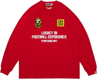 A Bathing Ape x Cristiano Ronaldo CR7 Life Multi Logo Poly Relaxed Fit Jersey Red 0ZXLTM905111PRDX