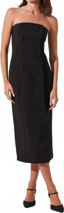 Astr Strapless Double Breasted Button Dress In Black