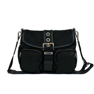 Prada Black Nylon Leather Shoulder Bag Tote Bag (Pre-Owned)