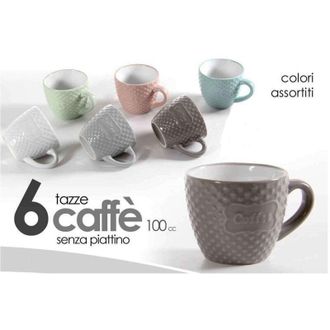 Trade Shop Trade Shop - Set 6pz Tazzine Caffe Senza Piattino Colori Assortiti Decoro Caffe 100cc 723506