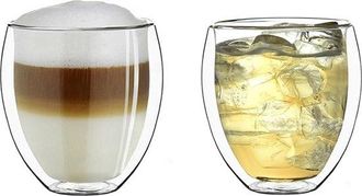 OEM Vasos De Doble Pared De 450 Ml - Vasos Redondos De Vidrio De Borosilicato, Aptos Para Bebidas Fr&iacute;as Y Calientes - Juego De 2 Piezas