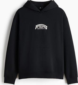 H&M Relaxed Fit Printed Hoodie in Black/appetites at Nordstrom, Size Xx-Large