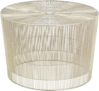 Premier Housewares Interiors by Premier Silver Small Cage Round Table, Iron Strips Coffee Table, Durable End Side Table for Indoor, Outdoor Spaces