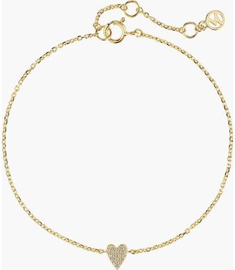 Mejuri Mini Heart Pav&eacute; Diamond Bracelet in Yellow Gold by MEJURI at Nordstrom, Size 6.5