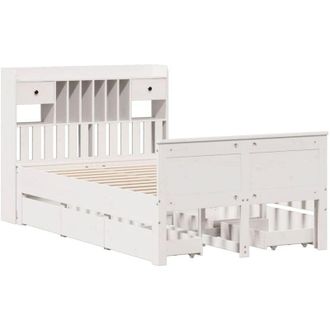 vidaXL Vidaxl - Cama Con Estanter&iacute;a Sin Colch&oacute;n Madera Maciza Blanca 135x190 Cm