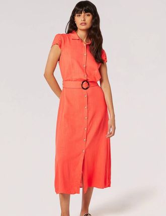 Apricot Vintage Tortoise Shell Button Dress In Red