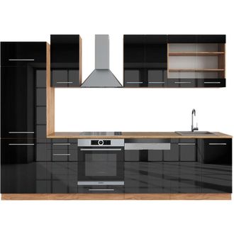 Vicco Mueble De Cocina Fame-line, Antracita Brillo Intenso/roble Dorado El&eacute;ctrico, 300 Cm, Et Roble