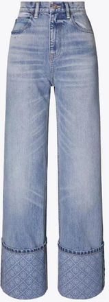 Tory Burch Straight Leg Jeans met Contrast Manchet - Dames - Loose Fit Jeans - Blauw - W27 - Katoen - Jeans
