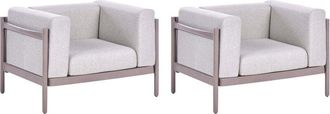 Beliani Set of 2 Garden Armchairs Taupe Synthetic Frame Outdoor 2 Chairs Set with Cushions Modern Style FERRETTI