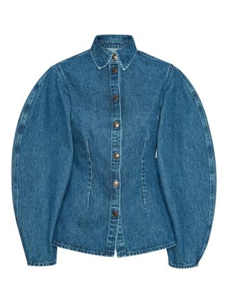 Rotate puff-sleeves fitted denim shirt - women - Organic Cotton - 36 - Blue