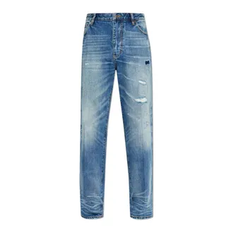 Emporio Armani Straight Jeans, male, Blue, Size: W30 J22 Vintage-effect Jeans