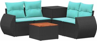 vidaXL Juego De Sof&aacute; 6 Uds. Negro Y Azul Rat&aacute;n Sint&eacute;tico Y Acero Vidaxl