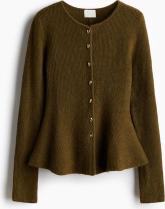 H&M Gerippter Cardigan mit Peplum - Green