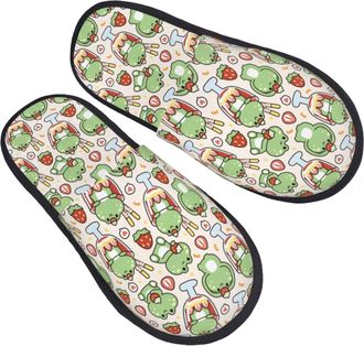 Generic Cotton Slippers Cute Frog With Ice Cream Warm Camping Slippers Cozy Indoor Shoes For Ladies Guest Room Home M