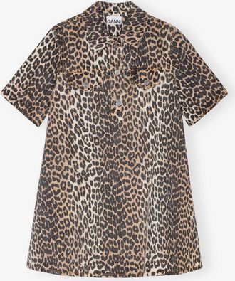 Ganni Mixed Leopard Mini Dress - Size 10/12 Organic Cotton