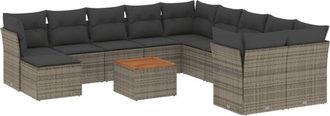 vidaXL Set De Sof&aacute;s De Jard&iacute;n 12 Pzas Con Cojines Rat&aacute;n Sint&eacute;tico Gris Vidaxl