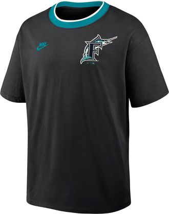 Nike Florida Marlins Cooperstown Ringer Nike Mens MLB T-Shirt in Black | 045Q0H6IFMV-N3R