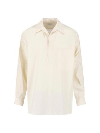 Kaptain Sunshine Cream Cotton-Silk Skipper Collar Patch Shirt