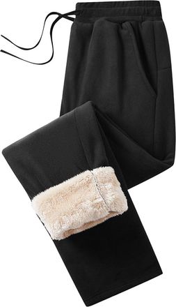 Generic Mens Beige Fleece Lined Jogger Pants, Warm Elastic Waist Sweatpants with Drawstring and Side Pockets for Winter Casual Wear in Cold Weather Conditions