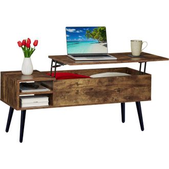 Relaxdays Tavolino Relaxdays multifunzionale con spazio, H x L x P: 46 x 100 x 40 cm, ribaltabile, 2 scomparti, stile industriale