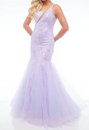 Jasz Couture Tulle Mermaid Dress With Beading In Lilac
