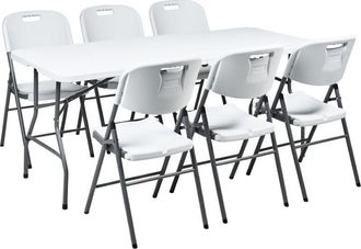 Beliani Beliani - 6 Seater Garden Dining Set Rectangular Table Folding Chairs with Steel Legs White Cugnoli