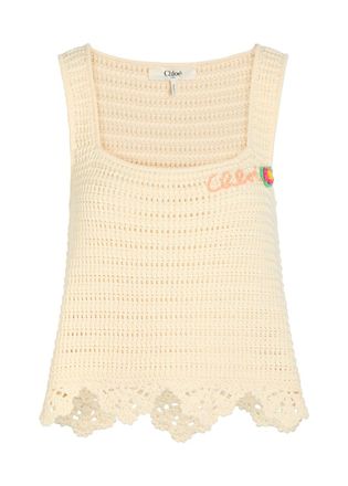 Chlo&eacute; Logo-intarsia Crochet Cotton top - White - S (UK8-10 / S)