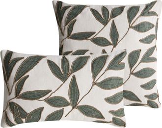 Beliani Conjunto De 2 Cojines Decorativos De Algod&oacute;n Motivo Hojas 45/30 X 45/50 Cm Blanco/verde Lansium