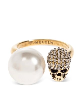 Alexander McQueen Anello Skull con perle - Oro