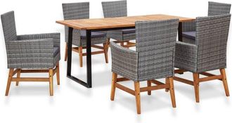 vidaXL Set Comedor Jard&iacute;n 7 Pzas Rat&aacute;n Sint&eacute;tico Y Madera Acacia Gris Vidaxl