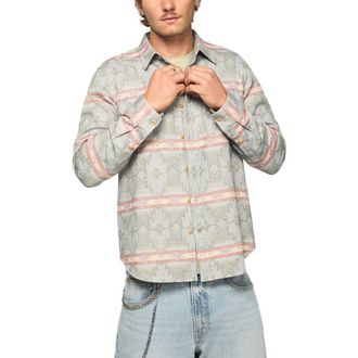 Lucky Brand Geometric Jacquard Cotton Button-Up Overshirt in Blue Multi at Nordstrom, Size Xx-Large