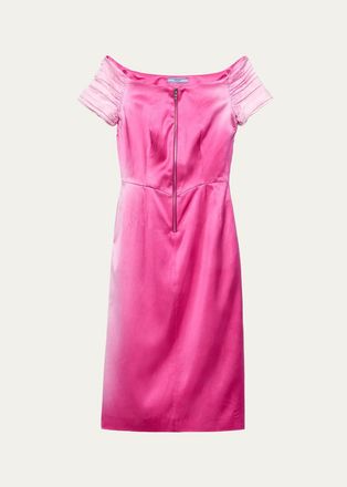 Prada Off-The-Shoulder Washed Duchesse Satin Midi Dress