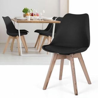 ETC Shop Sedie per sala da pranzo Sedie con scocca in rovere nero, set da 4 Sedie da cucina legno, plastica, cuscini di seduta in pp, pelle pu, LxPxA 48x42x82