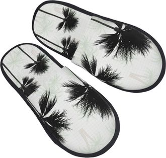 Generic Plush Slippers Tropical Plant Palm Tree Lightweight Hotel Slippers Non-Slip Cotton Slipper For Room Winter Indoor M