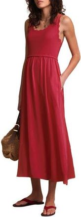 Mint Velvet Scallop Short Sleeve Trim Midi Dress in Red at Nordstrom, Size X-Large