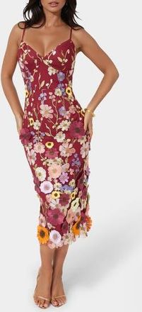 Bebe 3D Flower Embroidered Midi Dress in Burgundy /Multi at Nordstrom Rack, Size Large