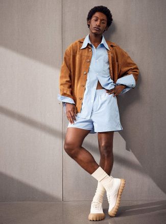 Ami Mens Striped blue poplin short