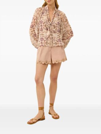 Marie Oliver Florence Floral Tie Blouse Top In Garden